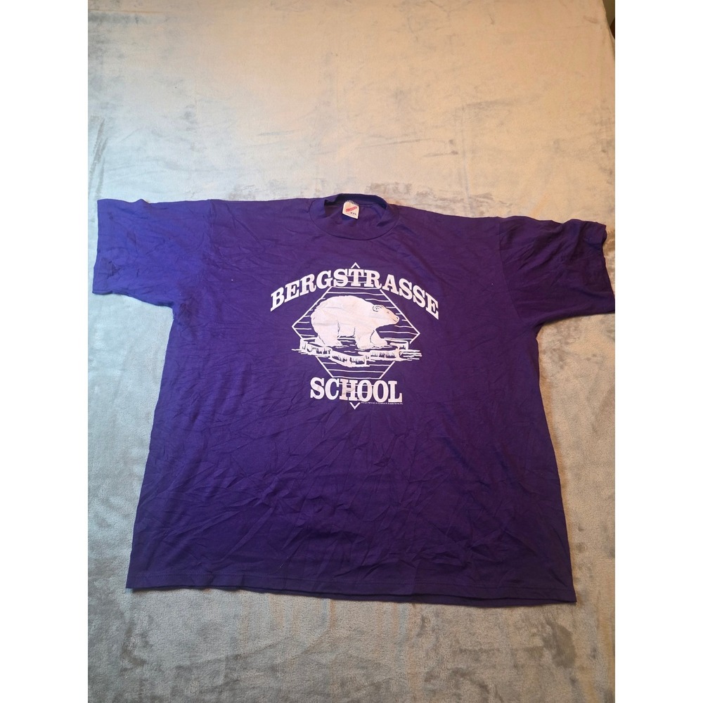 Vintage Jerzees Bergstrasse School  Bear Graphic Shirt Purple XXL
